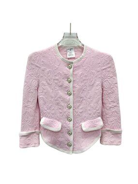 Chanel Pink Floral Embossed Crew Neck Jacket